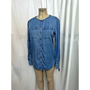 LOFT  Softened Denim Cotton Button  Shirt Long Sleeve Pockets Top Size S #1194